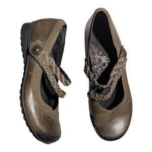 Aetrex Ada Brown Leather Braided Strap Mary Jane Comfort Round Toe Flats Sz 10